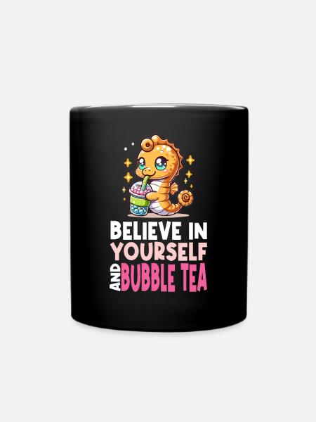 Kawaii Seepferdchen Bubble Tea Boba Milchtee - Tasse einfarbig - Schwarz