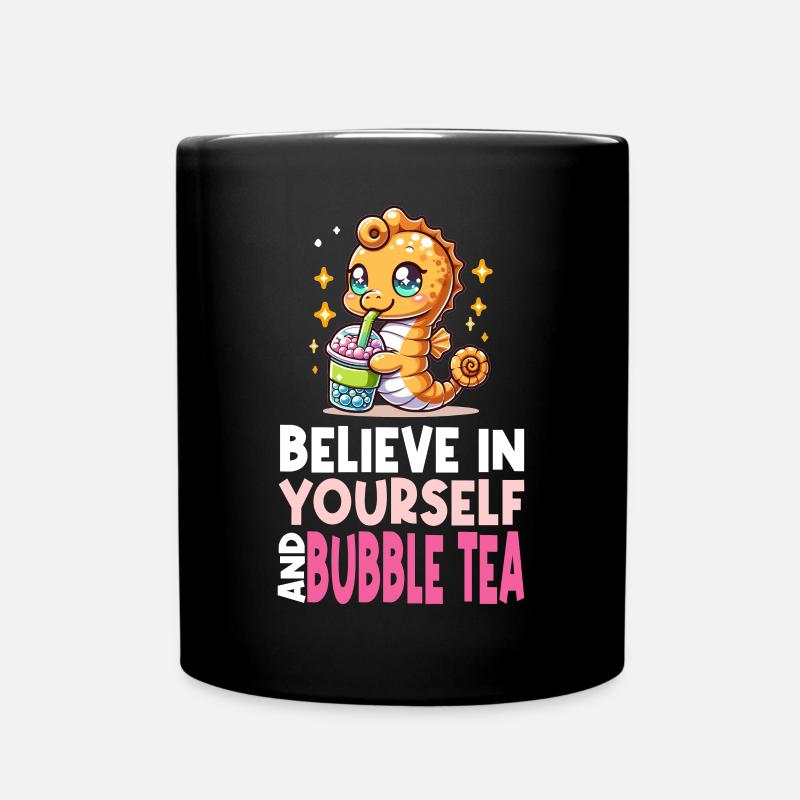 Kawaii Seepferdchen Bubble Tea Boba Milchtee - Tasse einfarbig - Schwarz