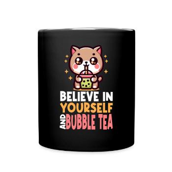 Kawaii Cat Bubble Tea Boba Boisson Coréenne Asiatique - Mug uni - noir - Devant