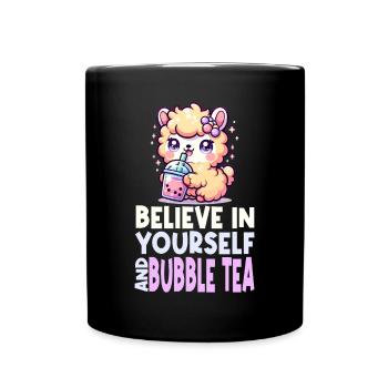 Kawaii Llama Bubble Tea Boba Asian Inspired Design - Full Colour Mug - black - Front
