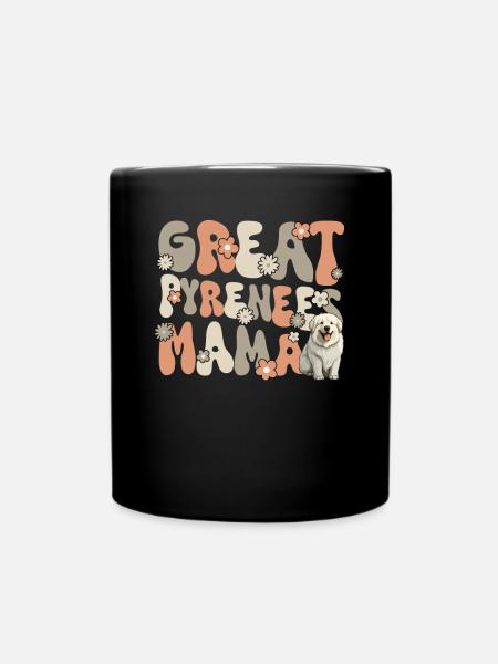 Pyrenean Mountain Dog Groovy Great Pyrenees Mom - Full Colour Mug - black