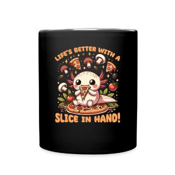 Snaxolotl oder Pizzalotl Axolotl liebt Pizza - Tasse einfarbig - Schwarz - Vorne