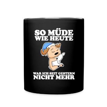 Müde Spruch lustig Schlafen Ausschlafen - Elch - Tasse einfarbig - Schwarz - Vorne