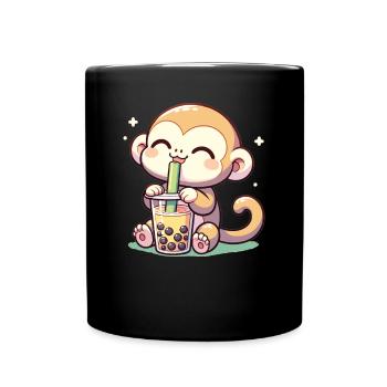 Kawaii Bubble Tea Boba Cappuccino Singe - Mug uni - noir - Devant