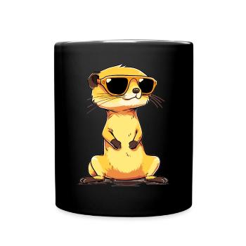 Erdmännchen Mit Sonnenbrille Meerkat - Tasse einfarbig - Schwarz - Vorne