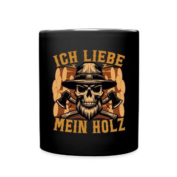 Ich liebe Holz - Holzhacker, Holzfäller, Brennholz - Tasse einfarbig - Schwarz - Vorne