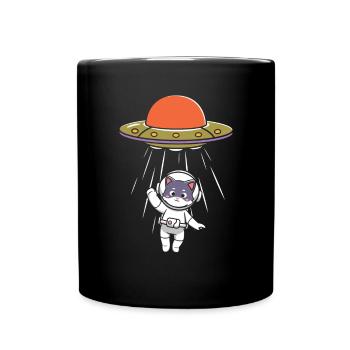 Cat Astronaut UFO Cat Lover Funny Alien - Full Colour Mug - black - Front