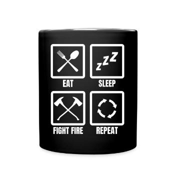 Manger, dormir, combattre le feu, répéter - Mug uni - noir - Devant