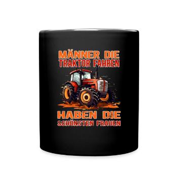 Traktor fahren Landwirte und Bauern Trecker fahren - Tasse einfarbig - Schwarz - Vorne