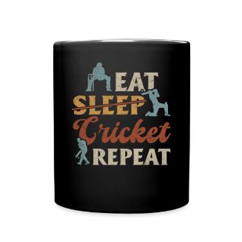 Eat Sleep Cricket Repeat - Funny Cricketing Cricke - Full Colour Mug - black - Front