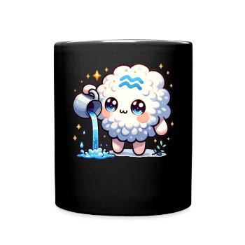 Aquarius Zodiac Sign Kawaii Character Birthday - Full Colour Mug - black - Front