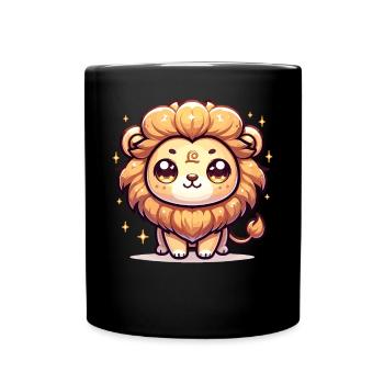Leo Zodiac Sign Astrology Kawaii Character Design - Full Colour Mug - black - Front