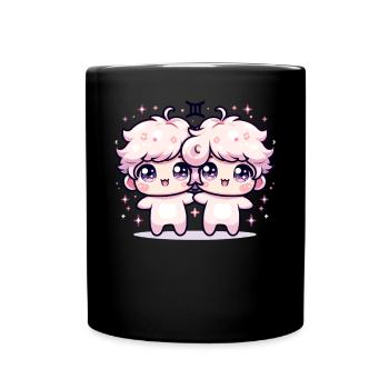 Gemini Zodiac Design Featuring Adorable Kawaii - Full Colour Mug - black - Front