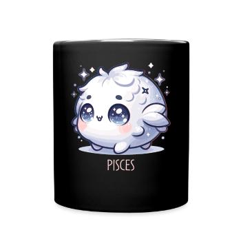 Pisces Zodiac Sign Kawaii Character Birthday - Full Colour Mug - black - Front