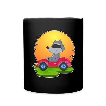 Waschbär Auto - Tasse einfarbig - Schwarz - Vorne