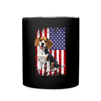 beagle drapeau américain, beagle - Mug uni - noir - Devant