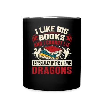 Dragon Book Saying - I Like Big Books - Full Colour Mug - black - Front