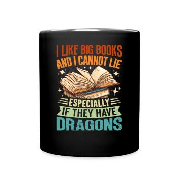 Dragon Book Saying - I Like Big Books - Full Colour Mug - black - Front