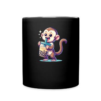 Kawaii Bubble Tea Boba Cappuccino Singe - Mug uni - noir - Devant