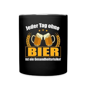 Jeder Tag ohne Bier ist ein Gesundheitsrisiko - Tasse einfarbig - Schwarz - Vorne