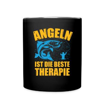 Angeln ist die beste Therapie Angler Spruch - Tasse einfarbig - Schwarz - Vorne