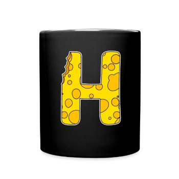 Letter H - Initial Letter H - Cheese Motif - Full Colour Mug - black - Front