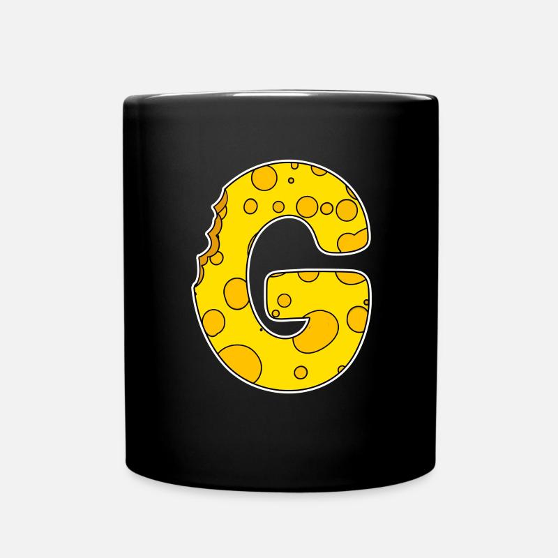 Buchstabe G - Anfangsbuchstabe G - Käse Motiv - Tasse einfarbig - Schwarz