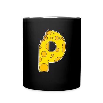 Letter P - Initial Letter P - Cheese Motif - Full Colour Mug - black - Front