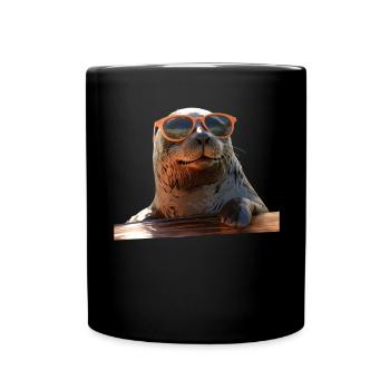 Seal with sunglasses Seal Walrus Cute seals - Full Colour Mug - black - Front