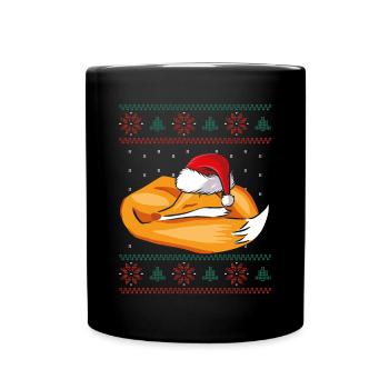 Schlafender Weihnachtsfuchs - Tasse einfarbig - Schwarz - Vorne