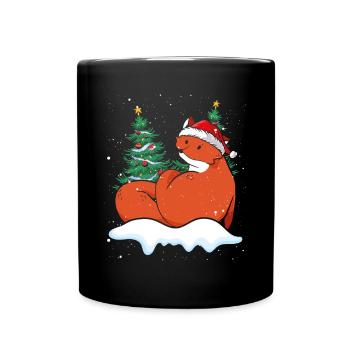 Weihnachtsfuchs Mit Weihnachtsmütze - Tasse einfarbig - Schwarz - Vorne