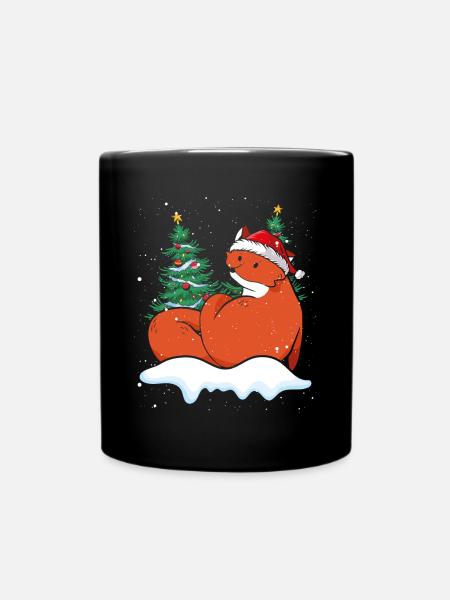 Weihnachtsfuchs Mit Weihnachtsmütze - Tasse einfarbig - Schwarz