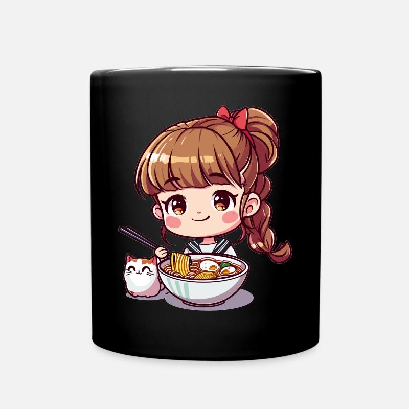 Amant de chat Ramen Mignon Anime Fille Manger Ramen Otaku - Mug uni - noir