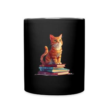 Cats and Books Reading Bookworm Funny & Cut - Full Colour Mug - black - Front