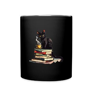 Cats Books Tea Reading - Cute Funny Graphic - Tasse einfarbig - Schwarz - Vorne