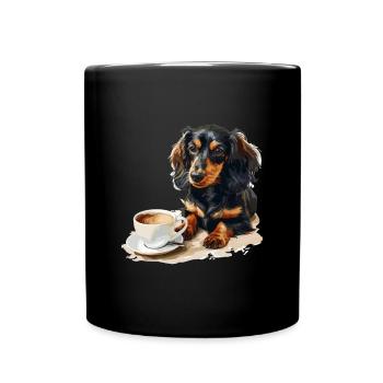 Cute Dachshund Doxie with a Cup of Coffee Wiener - Full Colour Mug - black - Front
