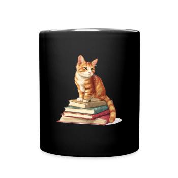 Cats and Books Reading Bookworm Funny & Cute - Tasse einfarbig - Schwarz - Vorne