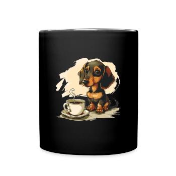 Cute Dachshund Doxie with a Cup of Coffee Wiener - Full Colour Mug - black - Front