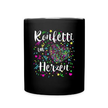 Konfetti im Herzen für Karneval oder Fasching - Tasse einfarbig - Schwarz - Vorne