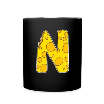 Buchstabe N - Anfangsbuchstabe N - Käse Motiv - Tasse einfarbig - Schwarz - Vorne