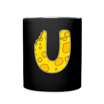 Buchstabe U - Anfangsbuchstabe U - Käse Motiv - Tasse einfarbig - Schwarz - Vorne