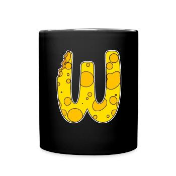 Lettre W - Lettre initiale W - Motif fromage - Mug uni - noir - Devant