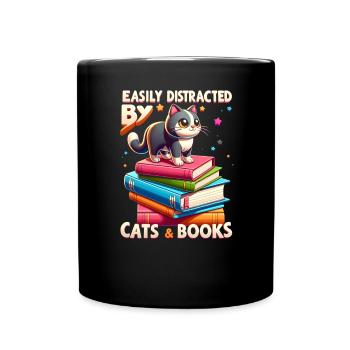 Katzen & Bücher - Tasse einfarbig - Schwarz - Vorne