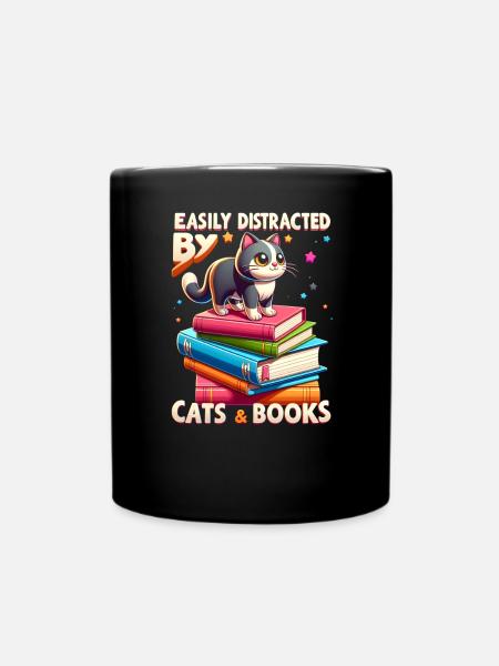 Katzen & Bücher - Tasse einfarbig - Schwarz