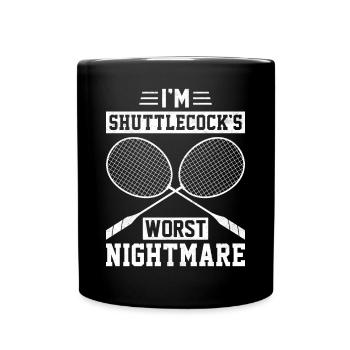 Lustiger Badmintonspieler - Tasse einfarbig - Schwarz - Vorne