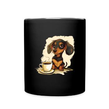 Cute Dachshund Doxie with a Cup of Coffee Wiener - Full Colour Mug - black - Front