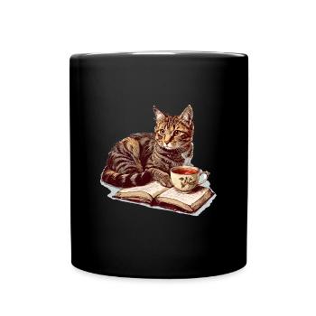 Cats Books Tea Reading - Cute Funny Graphic - Tasse einfarbig - Schwarz - Vorne