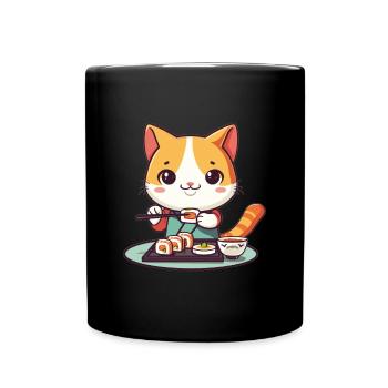 Chats et Sushi Japonais Nourriture Chaton Kawaii Anime - Mug uni - noir - Devant