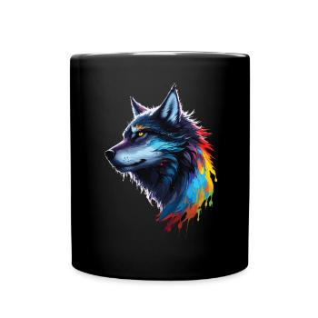 Regenbogen-Aquarell Wolf Spritzt - Tasse einfarbig - Schwarz - Vorne