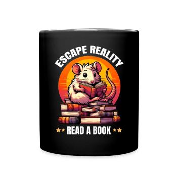 Escape Reality, Read a Book. Cute Rat Reads Book - Full Colour Mug - black - Front
